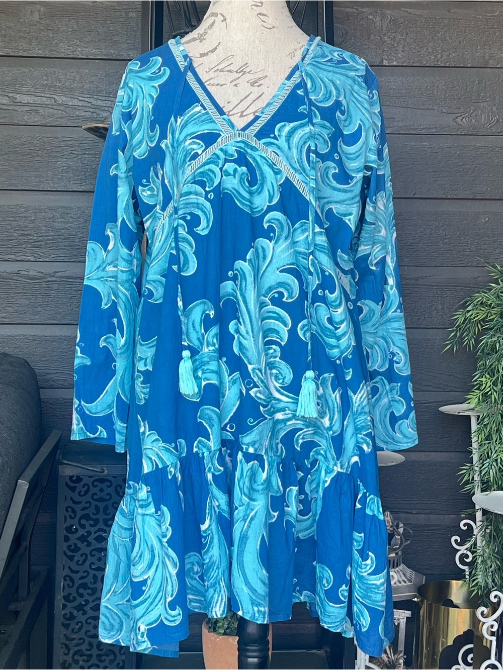 Modaposa Dress Boho Ruffle Floral Tassel Tie Summer Beachy Flowy XL